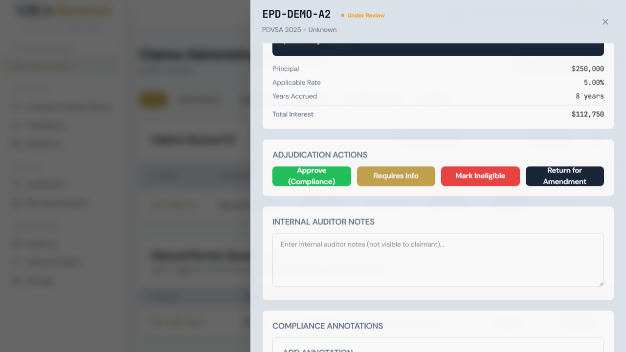 Ineligibility reason selector and comment dialog; shows how to provide documentation for rejecting a claim.