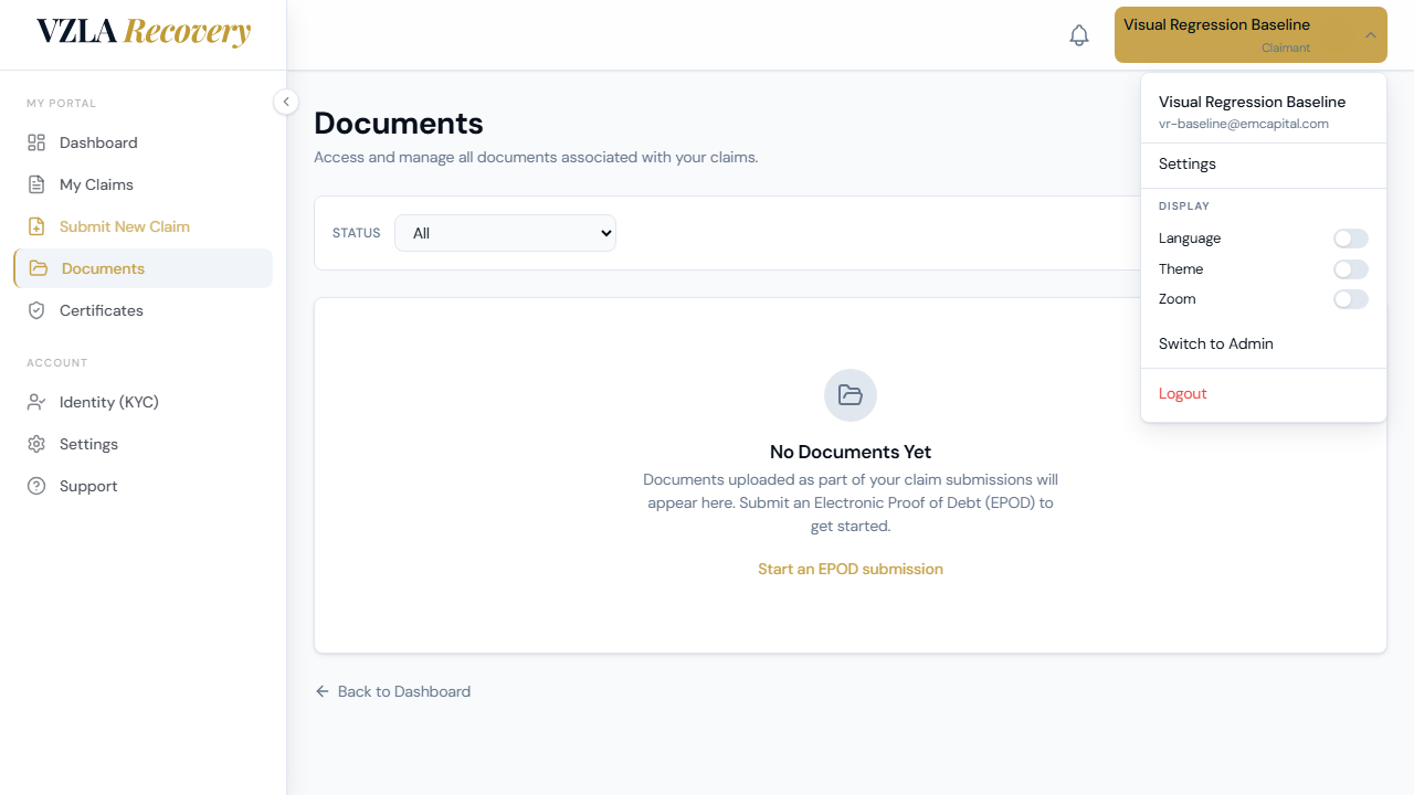 Filter dropdown showing status options: All, Uploaded, Pending Review, Accepted, Rejected, and Replacement Requested.