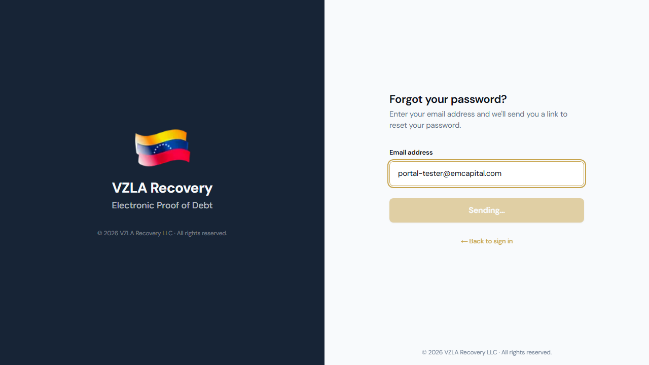 Forgot password form where you enter your email to receive a reset link.