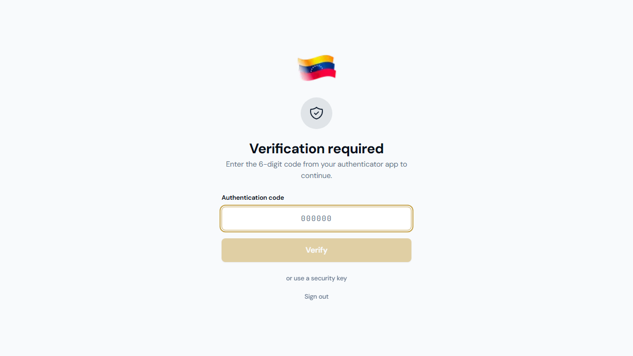 Two-factor authentication verification screen with 6-digit code input.
