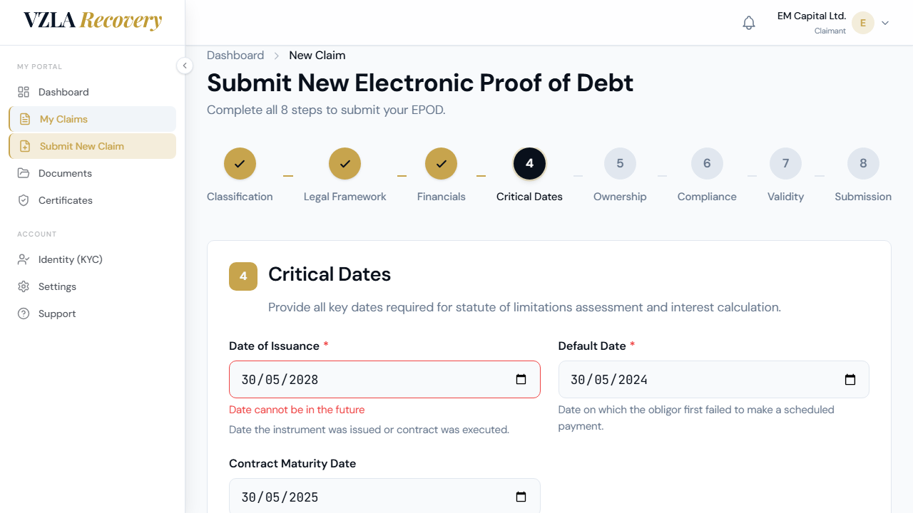 Step 8: Type your signature name and affidavit confirmation. Click Submit to finalize your claim.